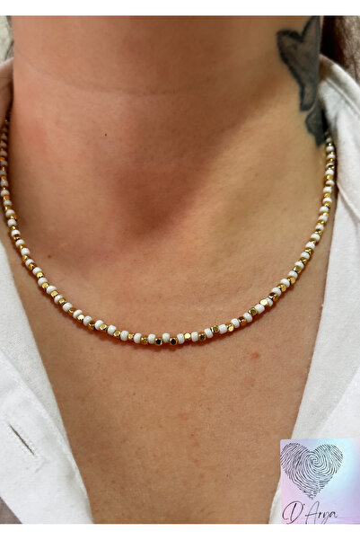 Darya Dd391 White and Gold Color Cube Square Beads Handmade Necklace