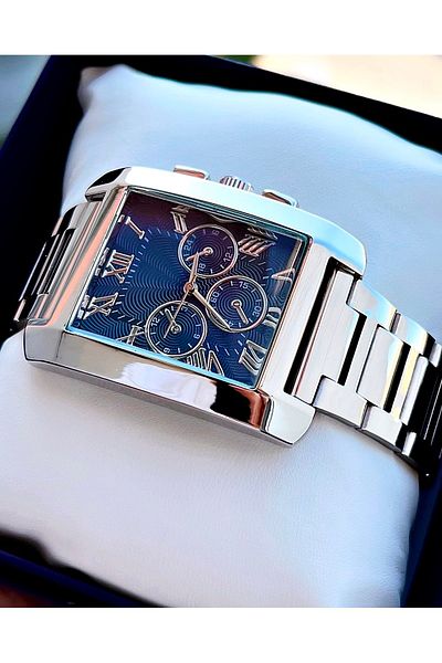 Weluxa Roman Numeral Navy Blue Dial Silver Color Classic Men's Wrist Watch