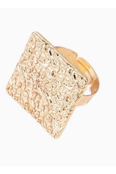 huitich Geometric Gold Color Tone Textured Statement Ring
