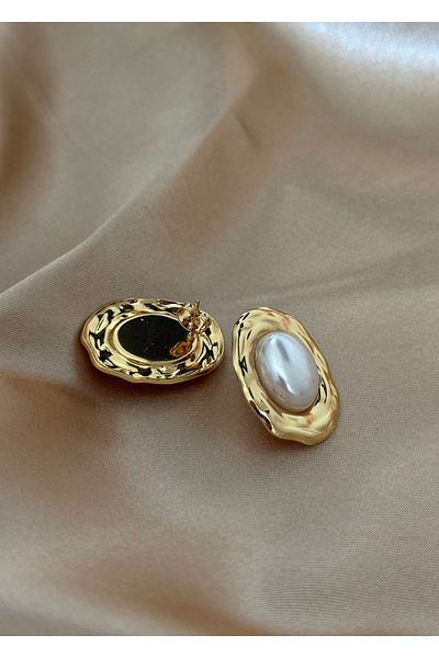 Home Sihra Accessories Steel Big Pearl Detail Vintage Earrings Nail Model Gold Color Earrings