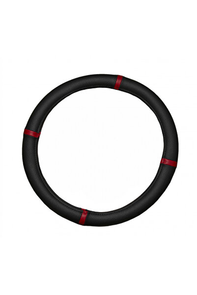 DELUXETUNING Husa volan imitatie piele negru cu dungi rosii diam. 38 cm