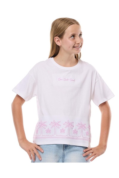 R&B تي شيرت أبيض عصري للبنات من 8 إلى 16 سنة