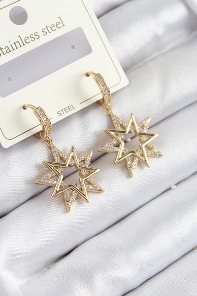 REBORN DESIGN 316L Steel Zircon Stone Sun Model Gold Color Women's Earrings