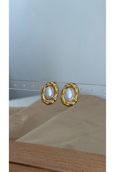 Home Sihra Accessories Steel Big Pearl Detail Vintage Earrings Nail Model Gold Color Earrings