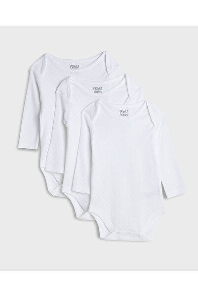R&B White BODYSUIT PO3 0-12M