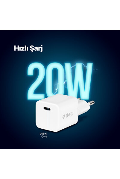 Ttec SmartCharger 20W PD Seyahat Hızlı Şarj Aleti 2SCP01B iPhone 11/12/13/14/15 Şarj Başlık
