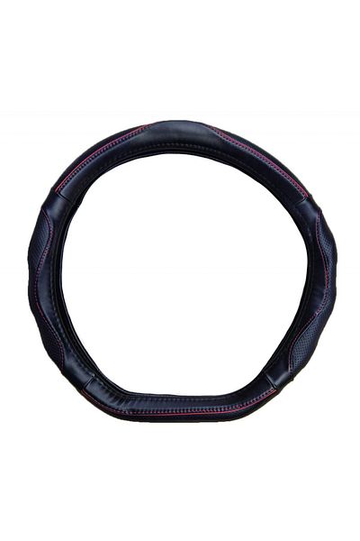 DELUXETUNING Husa volan piele ecologica negru si cusatura rosie compatibila cu volane sport, diametru 38 cm