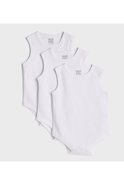 R&B White BODYSUIT PO3 0-12M