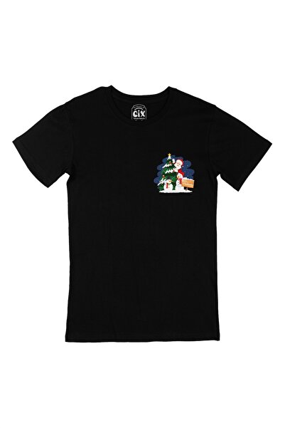 donamod La mulți ani, Moș Crăciun tricou negru cu logo-ul de buzunar