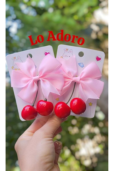 LO ADORO 2Pcs Girls' Bow Cherry Buckle for School Cherry Buckle White Red Pink Fuchsia Color 2Pcs