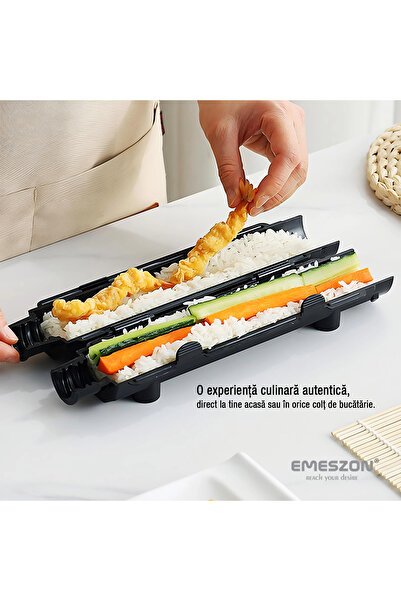 EMESZON Complete Sushi Rolls 2 Set, EMESZON® Manual Sushi Rolling Machine with Bamboo Roller, Red