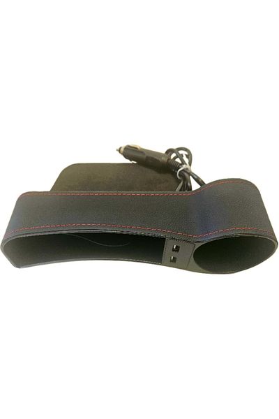 DELUXETUNING Car organizer with cup holder and 2 USB, black with red stitching