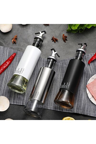 victiny Set de 2 sticle transparente pentru ulei și oțet, 350 ml, oțel inoxidabil și sticlă, argintiu, Hokretme