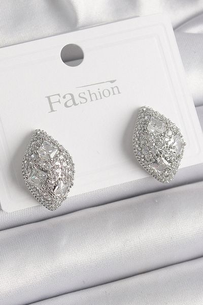 ALFA AKSESUAR 03 Brass Silver Color Zircon Stone Embroidered Drop Model Women's Earrings - Tj-Bkp9863