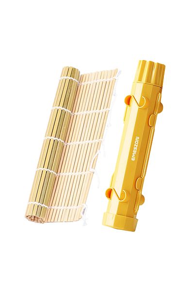 EMESZON Complete Sushi Rolls 2 Set, EMESZON® Manual Sushi Rolling Machine with Bamboo Roller, Yellow