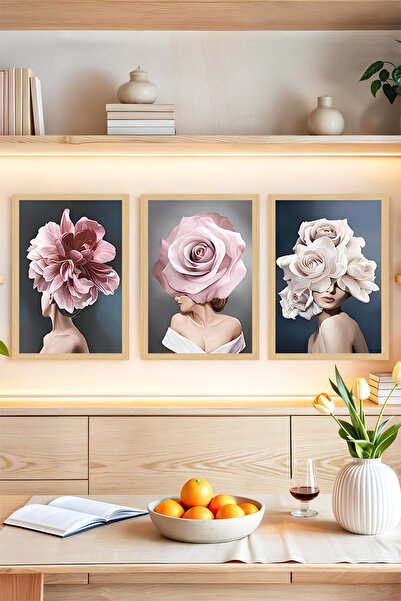 kutuTR 🌸 Modern Dekoratif 3'lü Tablo Seti – Çerçeve Görünümlü 3’lü 🌟 CRVS1131
