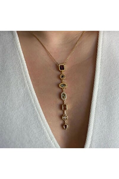 İlraysa Trend Çok Taşlı Renkli Y Kolye