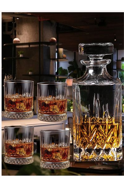 Paşabahçe Elysia Series-Whiskey-Vodka-Wine Set-Set.5 Pieces-4 Pieces 210 Cc-Glass-750 Cc-Wine Carafe-Bottle
