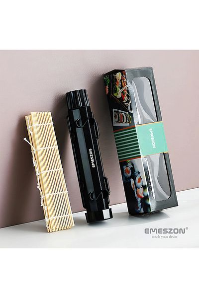 EMESZON Complete Sushi Rolls 2 Set, EMESZON® Manual Sushi Rolling Machine with Bamboo Roller, Black