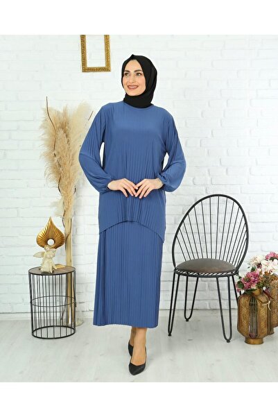 Afili Women's Hijab Skirt Suit – Asymmetrical Top Pleated Modern Design