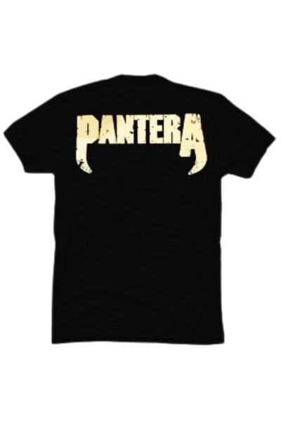 donamod Μαύρο Unisex κανονικό βαμβακερό μπλουζάκι με στάμπα Metal Band Pantera Skull