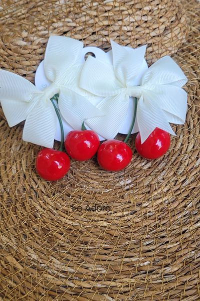 LO ADORO 2Pcs Girls' Bow Cherry Buckle for School Cherry Buckle White Red Pink Fuchsia Color 2Pcs