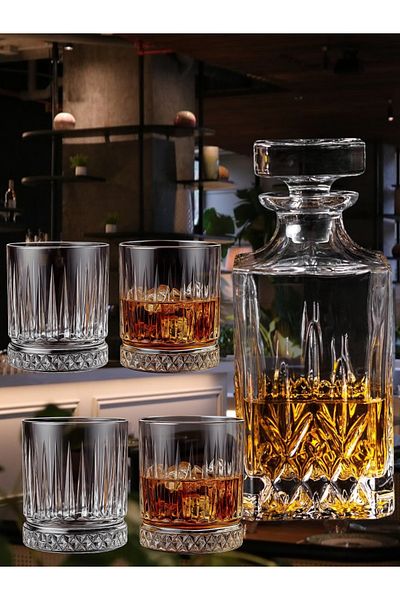 Paşabahçe Elysia Series-Whiskey-Vodka-Wine Set-Set.5 Pieces-4 Pieces 210 Cc-Glass-750 Cc-Wine Carafe-Bottle
