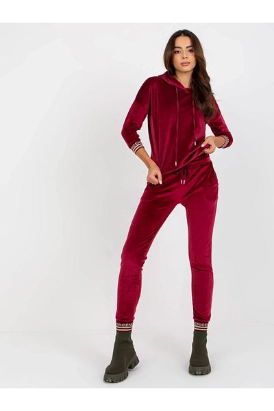 UniqueStore.ro Burgundy Velvet Tracksuit With Elastic Details