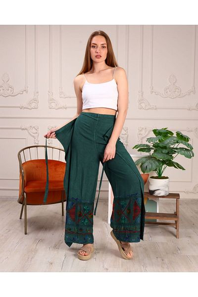 ZTO Women's Ethnic Indian Work Covered Embroidery Pattern Puzzle Pants