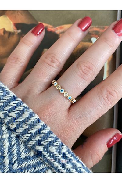Pinery Jewels White Evil Eye Bead Bottom Adjustable Women's Ring