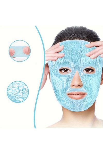 MR RZN STORE قناع الوجه بالجل العلاجي قناع قابل للتعديل بالخرز البارد والساخن (أزرق) (ليسينيا)