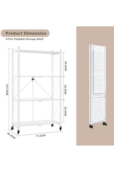 Generic 4 Tier Thickened Foldable Storage Rack with Wheels, No Assembly, Large Capacity Shelves, He