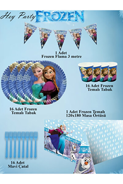 PartyPoo Frozen Elsa Doğum Günü Parti Seti Malzemeleri - 16 Kişilik Eko Elsal...