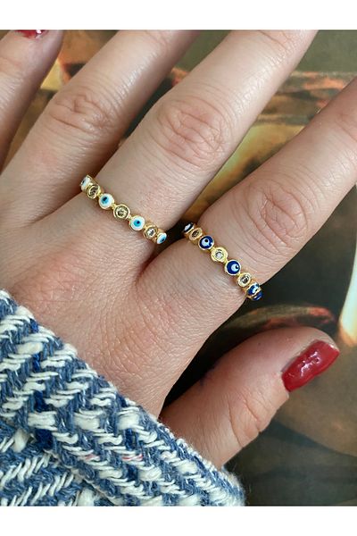 Pinery Jewels Navy Blue Evil Eye Bead Adjustable Bottom Women's Ring