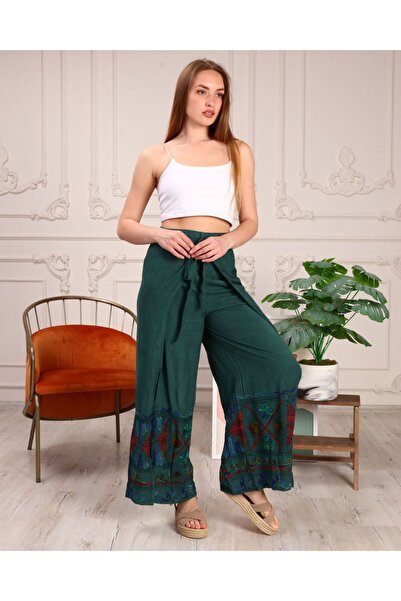 ZTO KADIN ETNİK HİNT İŞİ KAPAKLI NAKIŞ İŞLEME BULMACA PANTALON