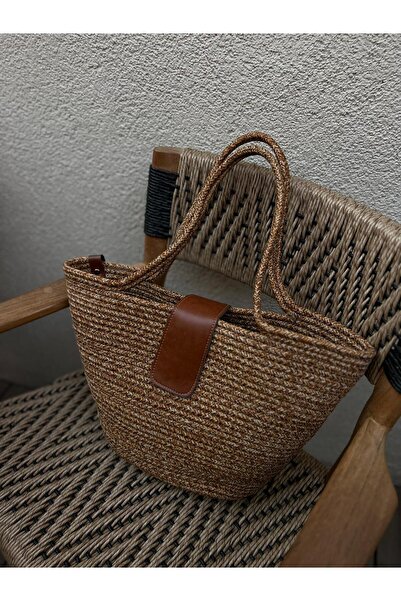 SHINELUC Oasis Coffee Covered Magnetic Straw Tote Bag Shoulder Bag