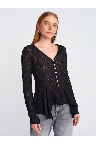 Dilvin 60433 Buttoned Peplum Lace Cardigan