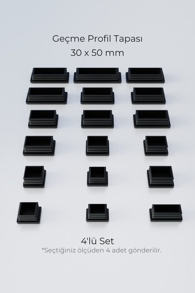 wooden lane studio 30X50 mm 4'lü Siyah Kare İçten Geçmeli Plastik Profil Tapası Tıpası – Sandalye & Masa Profil Kapağı