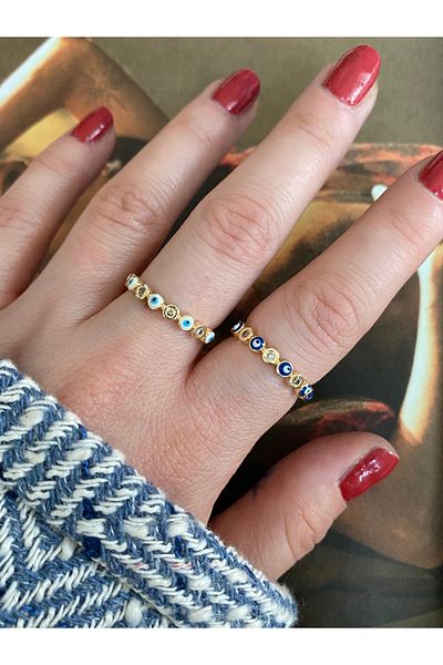 Pinery Jewels White Evil Eye Bead Bottom Adjustable Women's Ring
