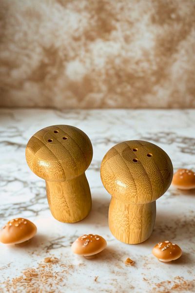 Woodcept Set of 2 Bamboo Mushroom Salt and Pepper Shakers, Bamboo Salt and Pepper Shakers
