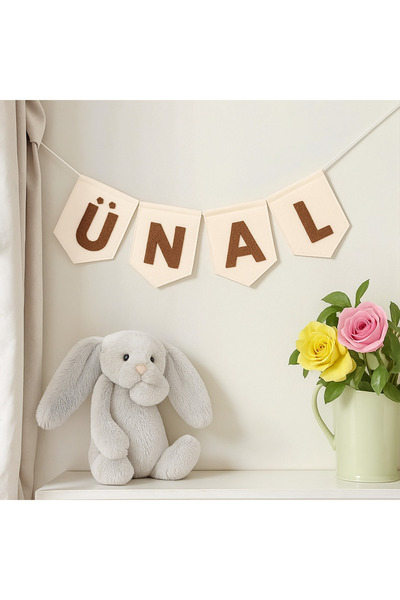 ALAMODECOR Kumaştan Üretilmiş Kişiye Özel Doğum Günü İsim Flaması Beşik Süsü ...
