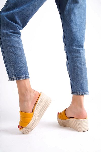 Işıltı kidss Mendal Mustard Skin Wedge Heel Slippers