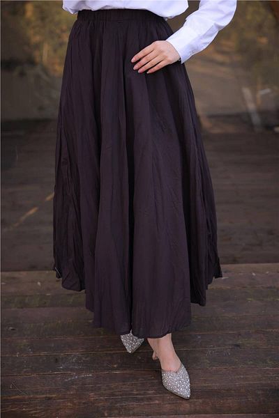 Bwest Elastic Waist Crinkle Detailed Long Skirt - (38-46) - 71258 - Khaki