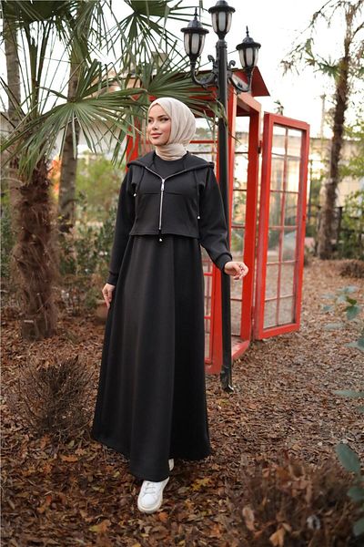 Bwest Capped Zippered Short Vest - Dress Set - (38-46) - 71236 - Black