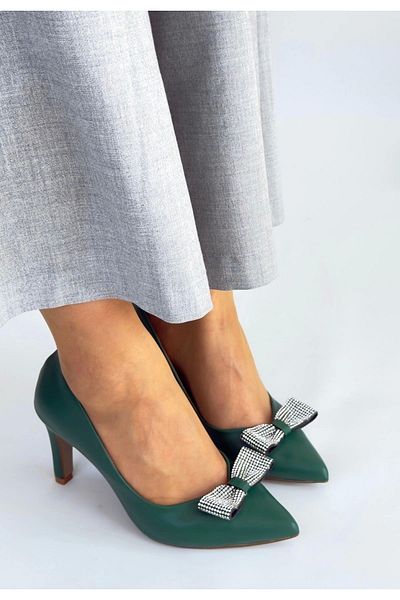 Işıltı kidss Keana Green Skin Heeled Shoes