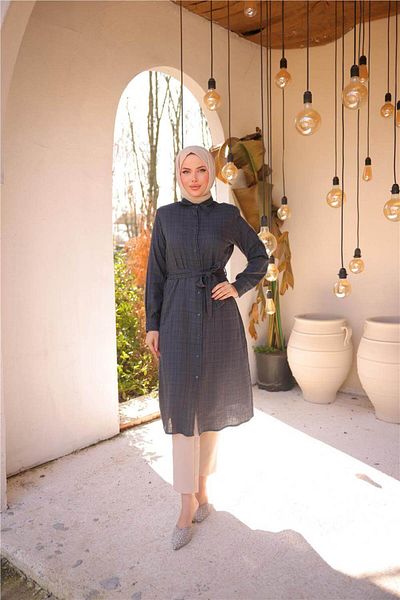 Bwest Waist Laced Long Tunic Shirt - (38-46) - 71255 - Anthracite