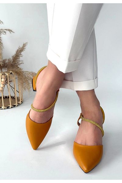 Işıltı kidss Sista Mustard Skin Heeled Shoes