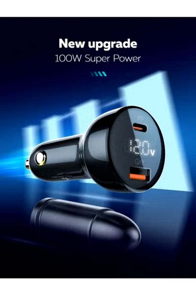 celibery 100W Super Fast Car Charger with Dual USB Ports and USB-C Cable