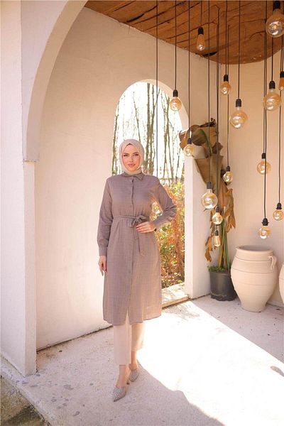 Bwest Waist Laced Long Tunic Shirt - (38-46) - 71255 - Mink