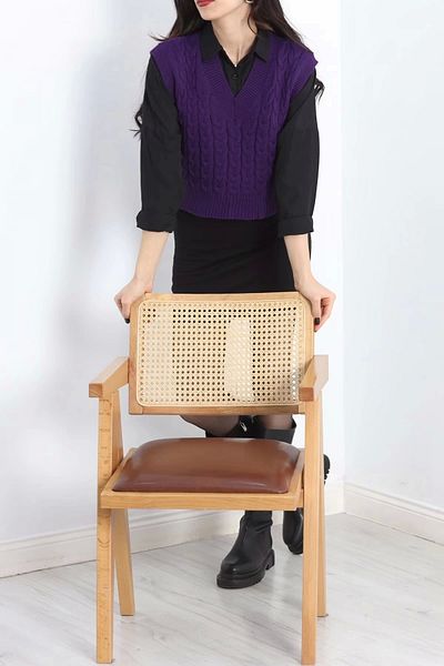 BYB MODA TASARIM Knitted Pattern and Collar Sweater